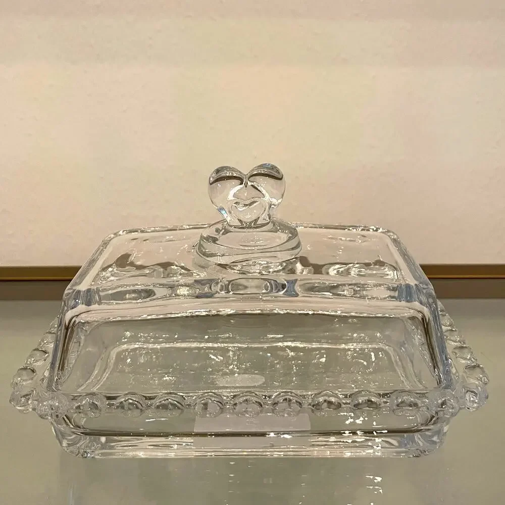 NEW Valentine Clear Glass Covered Butter Dish with Heart Handle